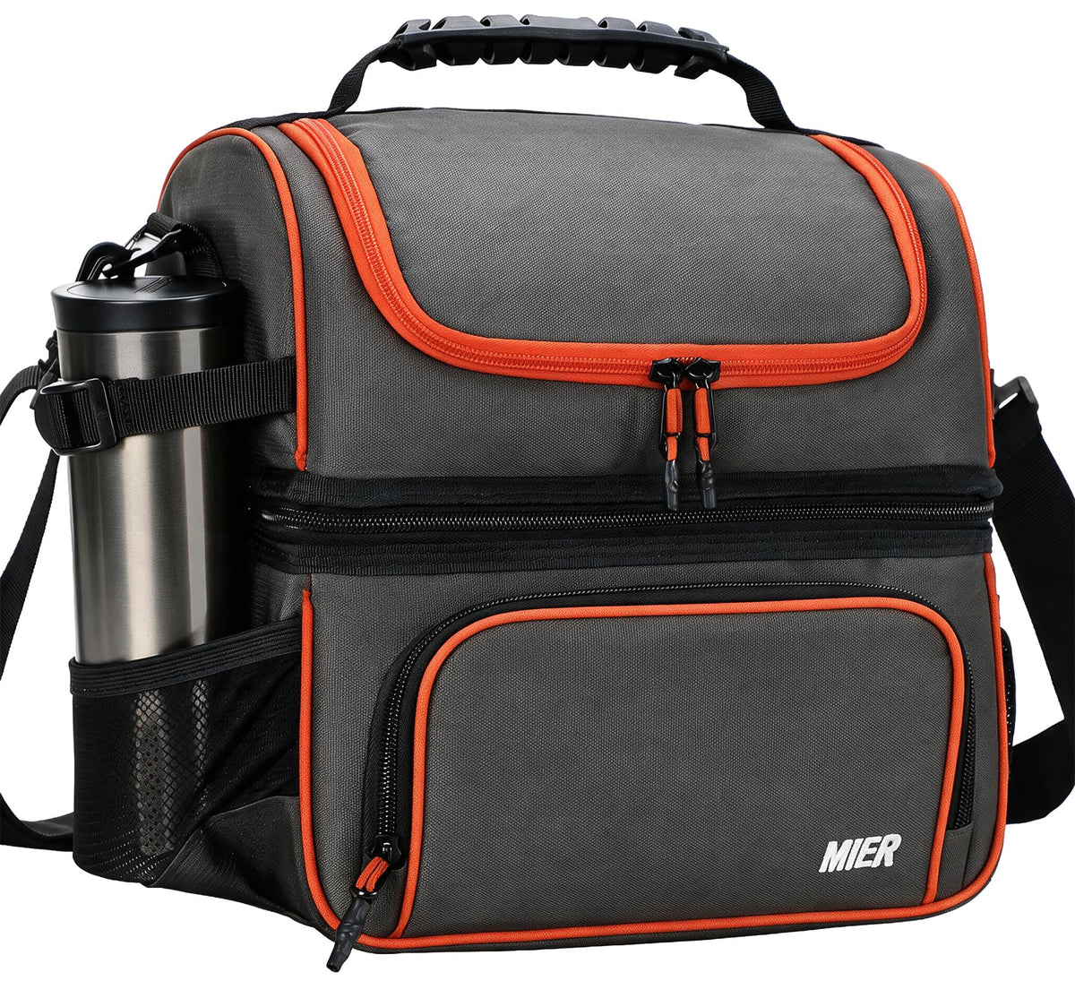 MIER Lunch Box for Men Dual Compartment Adult Lunch Bag for Work Army Green