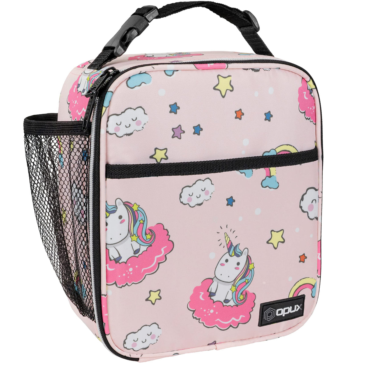 opux Insulated Lunch Bag for Kids Boys Girls, Small Compact Lunch Box with Wide Opening & Mesh Pockets, Reusable Lunch Pail for School, Work, Adults, Men, Women, Charcoal Grey