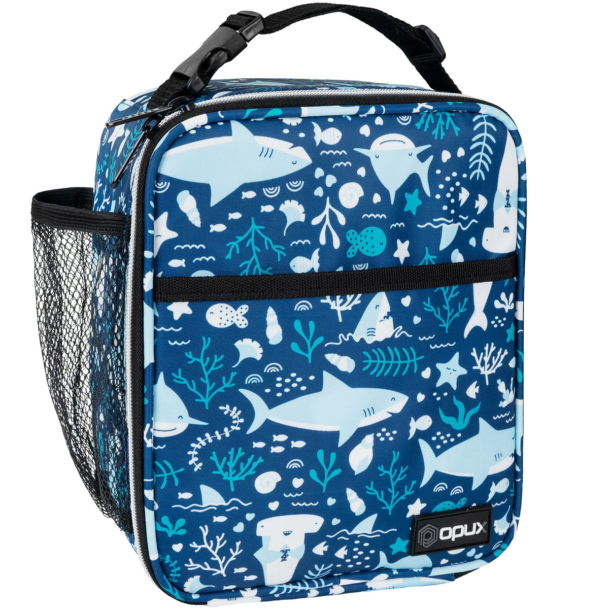 opux Insulated Lunch Bag for Kids Boys Girls, Small Compact Lunch Box with Wide Opening & Mesh Pockets, Reusable Lunch Pail for School, Work, Adults, Men, Women, Charcoal Grey