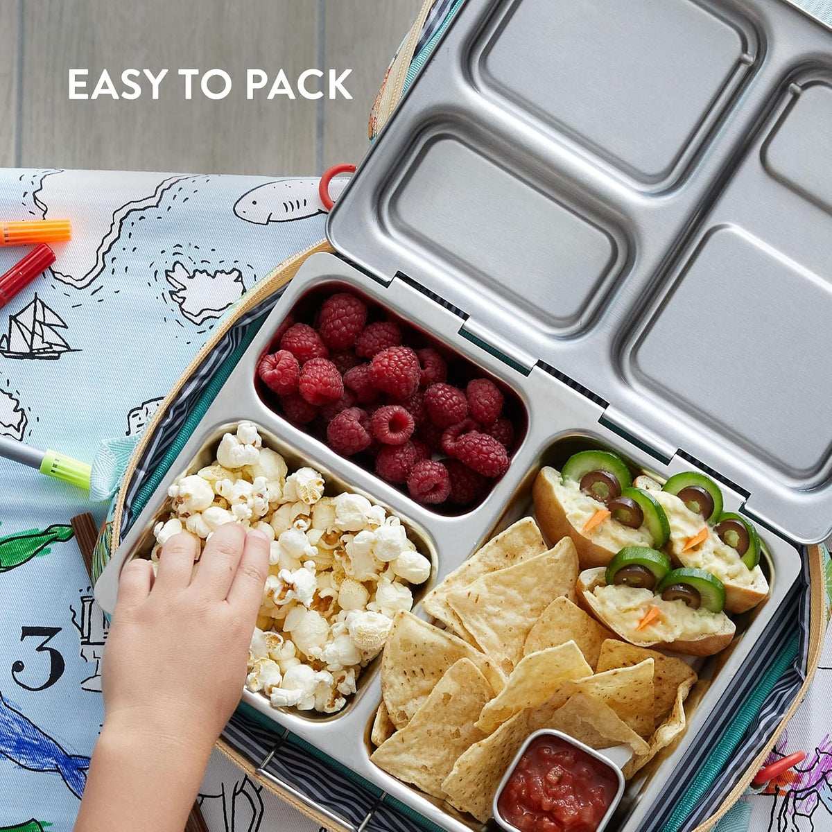 PlanetBox Launch Stainless Steel Lunchbox Replacement - Brushed Finish, Recycled Bento Box Container for Kids and Adults, Sustainable Lunch Box