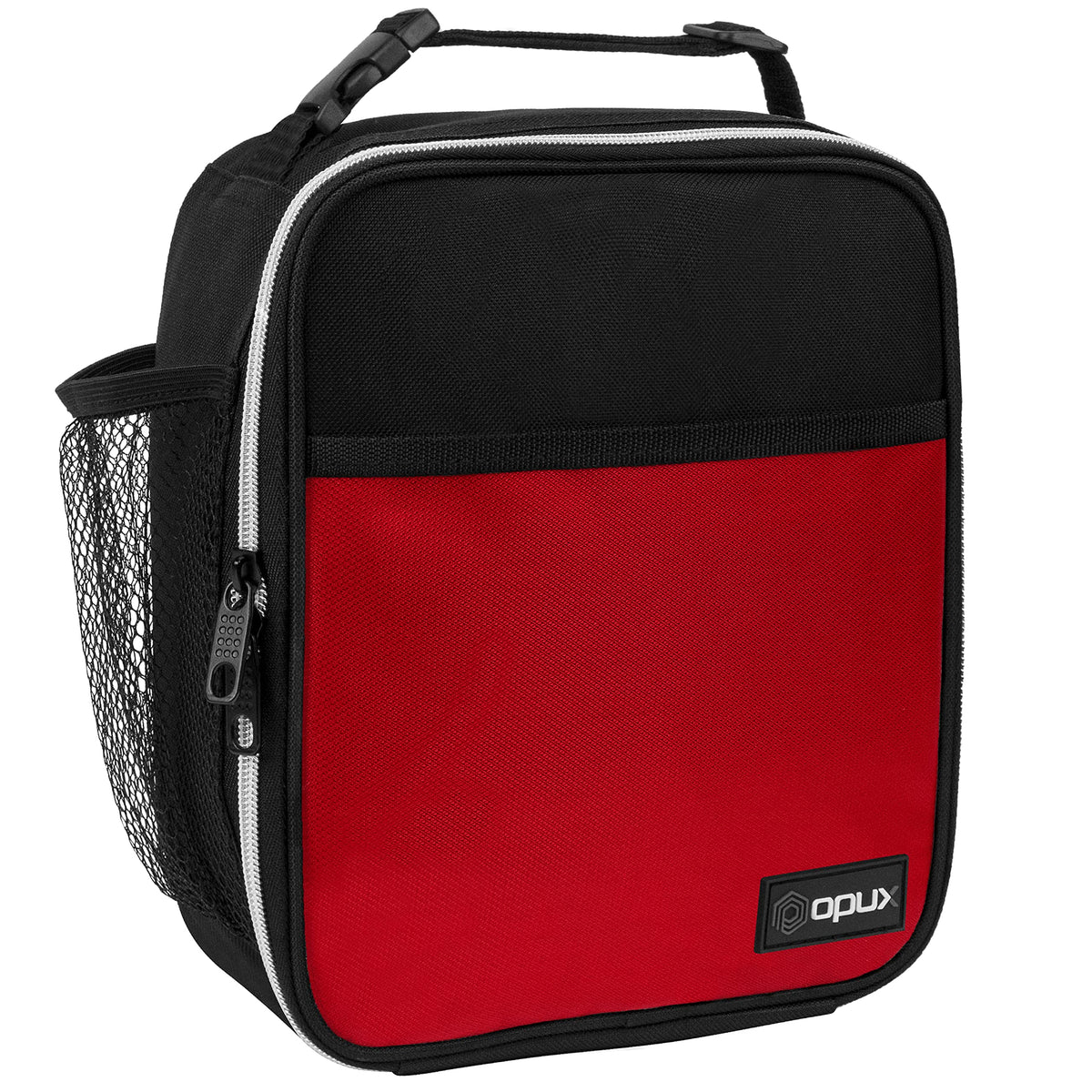 opux Insulated Lunch Bag for Kids Boys Girls, Small Compact Lunch Box with Wide Opening & Mesh Pockets, Reusable Lunch Pail for School, Work, Adults, Men, Women, Charcoal Grey