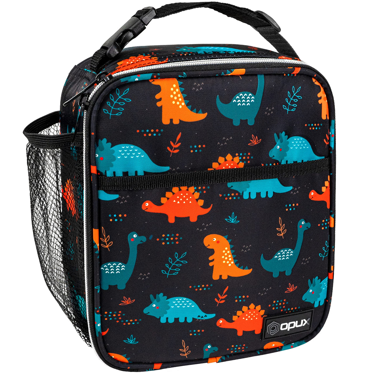 opux Insulated Lunch Bag for Kids Boys Girls, Small Compact Lunch Box with Wide Opening & Mesh Pockets, Reusable Lunch Pail for School, Work, Adults, Men, Women, Charcoal Grey
