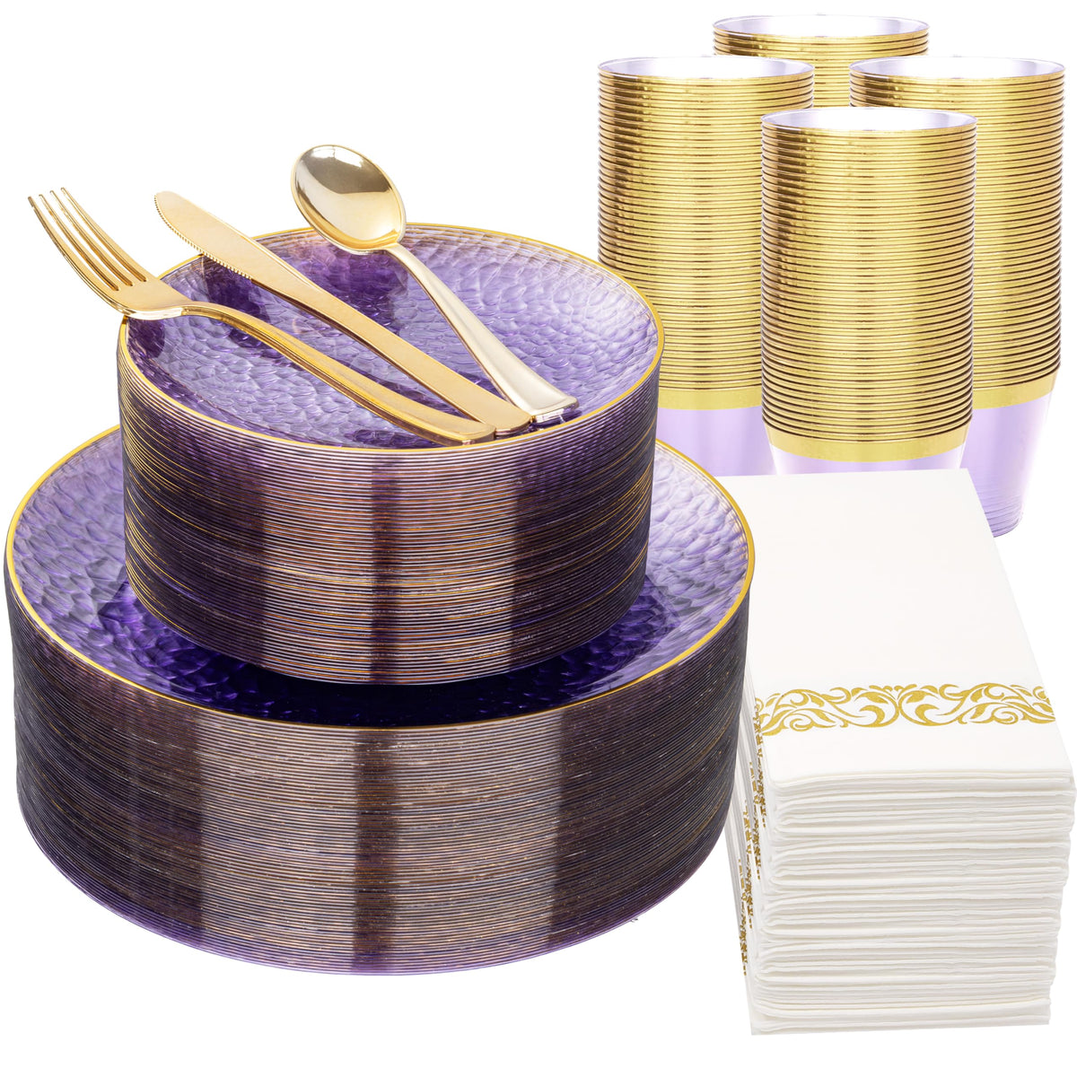 DaYammi 350PCS Amber Plastic Dinnerware Set for 50 Guests