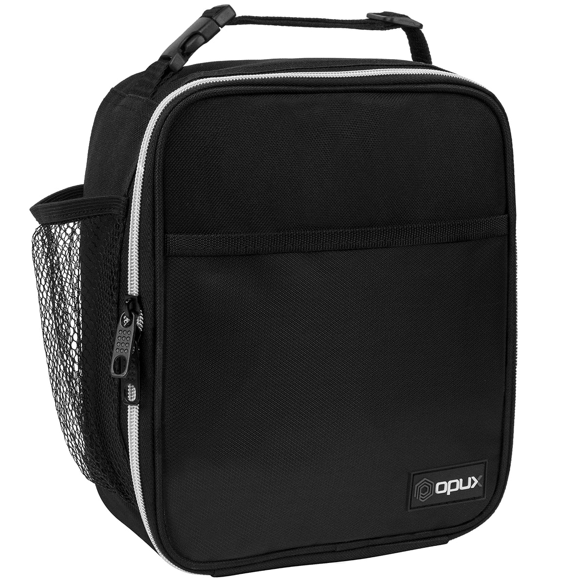 opux Insulated Lunch Bag for Kids Boys Girls, Small Compact Lunch Box with Wide Opening & Mesh Pockets, Reusable Lunch Pail for School, Work, Adults, Men, Women, Charcoal Grey