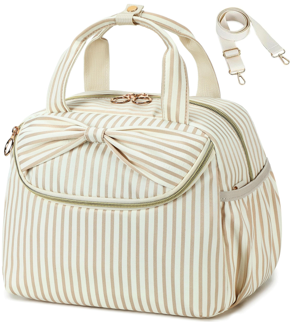 Bluboon Lunch Box for Women Cute Lunch Bag Reusable Insulated Lunch Bags Large Capacity Lunchbox Cooler for Work Picnic or Travel Gifts (A Sage Green White Stripes, 10 x 7.5 x 8 inches)