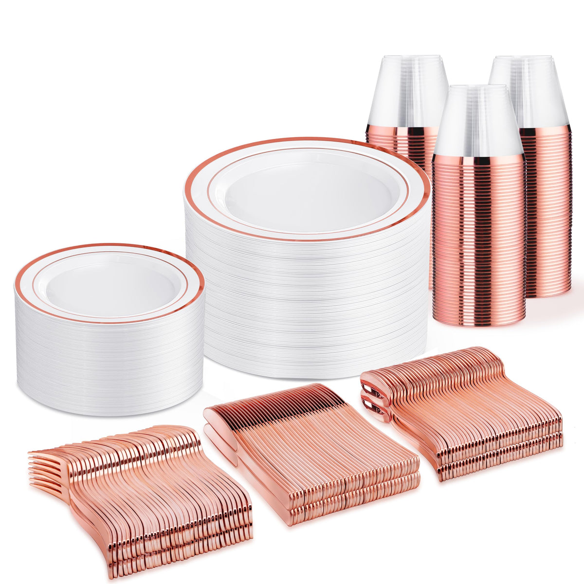 WELLIFE 600 PCS Silver Disposable Dinnerware Set for 100 Guests