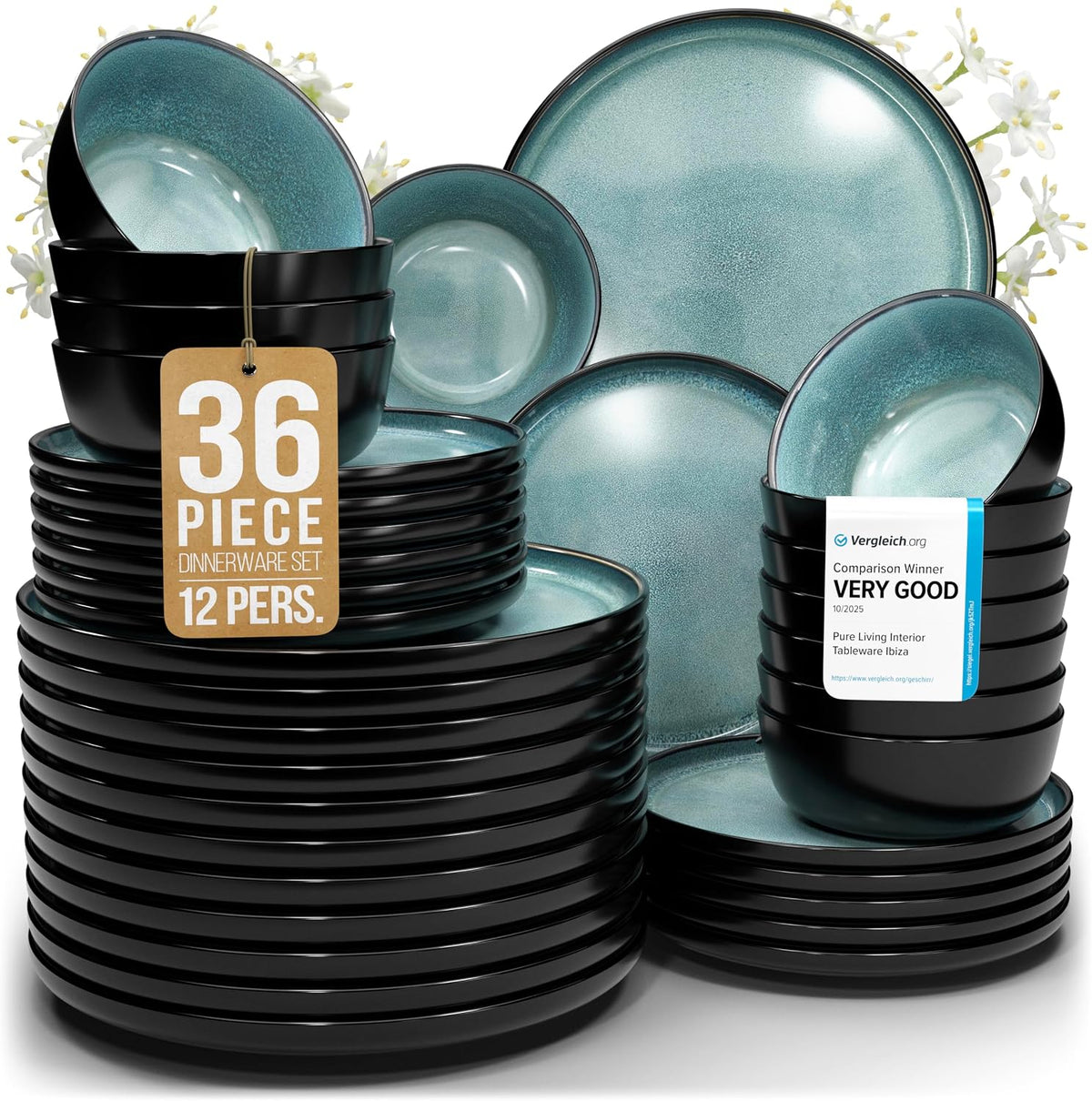 16 Piece Stoneware Dinnerware Set for 4, Handcrafted Plates and Bowls Set