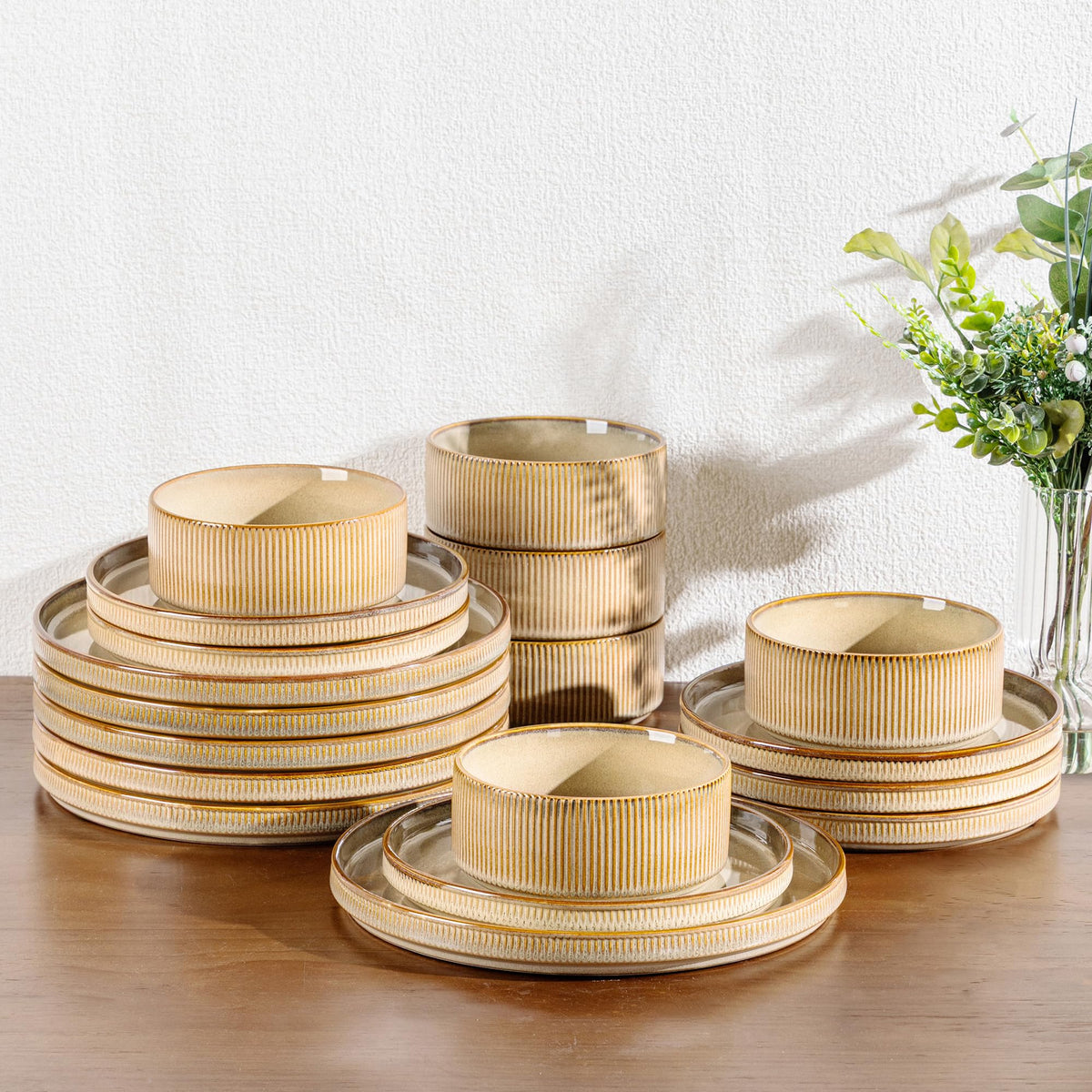 GBHOME Stoneware Dinnerware Sets for 4,12-Piece Plates and Bowls Set