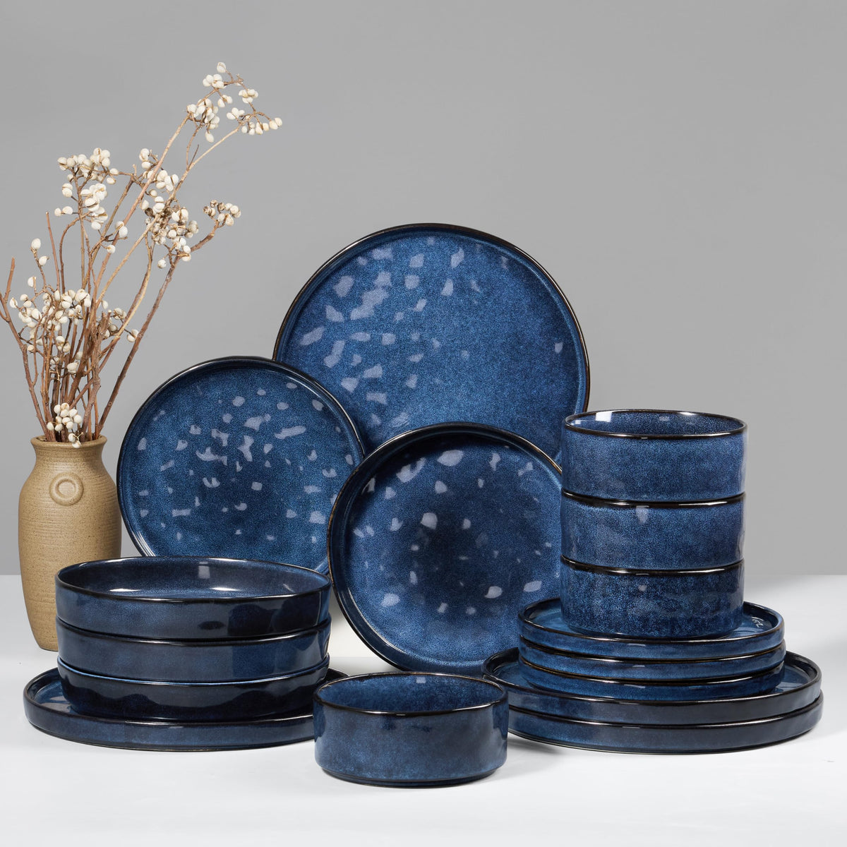 HaWare Dinnerware Sets, 12-Piece Plates and Bowls Set, Speckled White