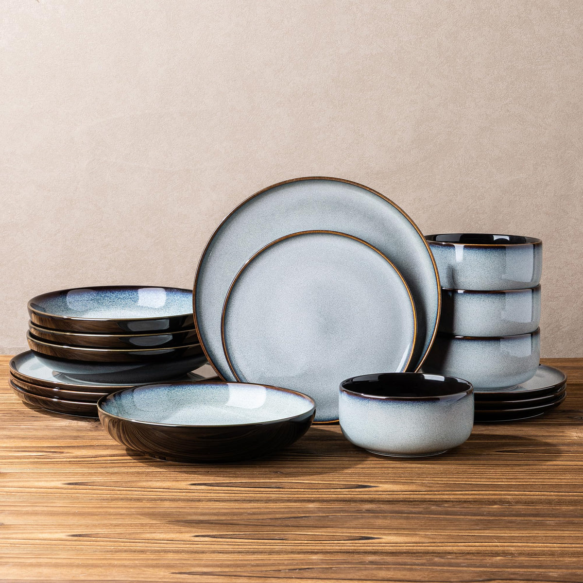 LeRatio Ceramic Dinnerware Sets for 4,12Pcs Porcelain Plates and Bowls Set
