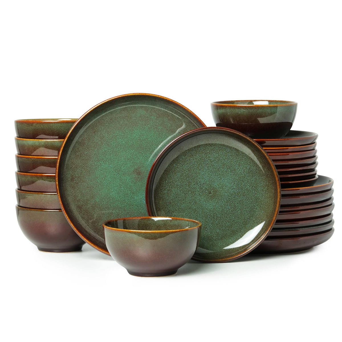 Pokini Stoneware Dinnerware Sets for 8, 24pcs Plates and Bowls Sets Dishes