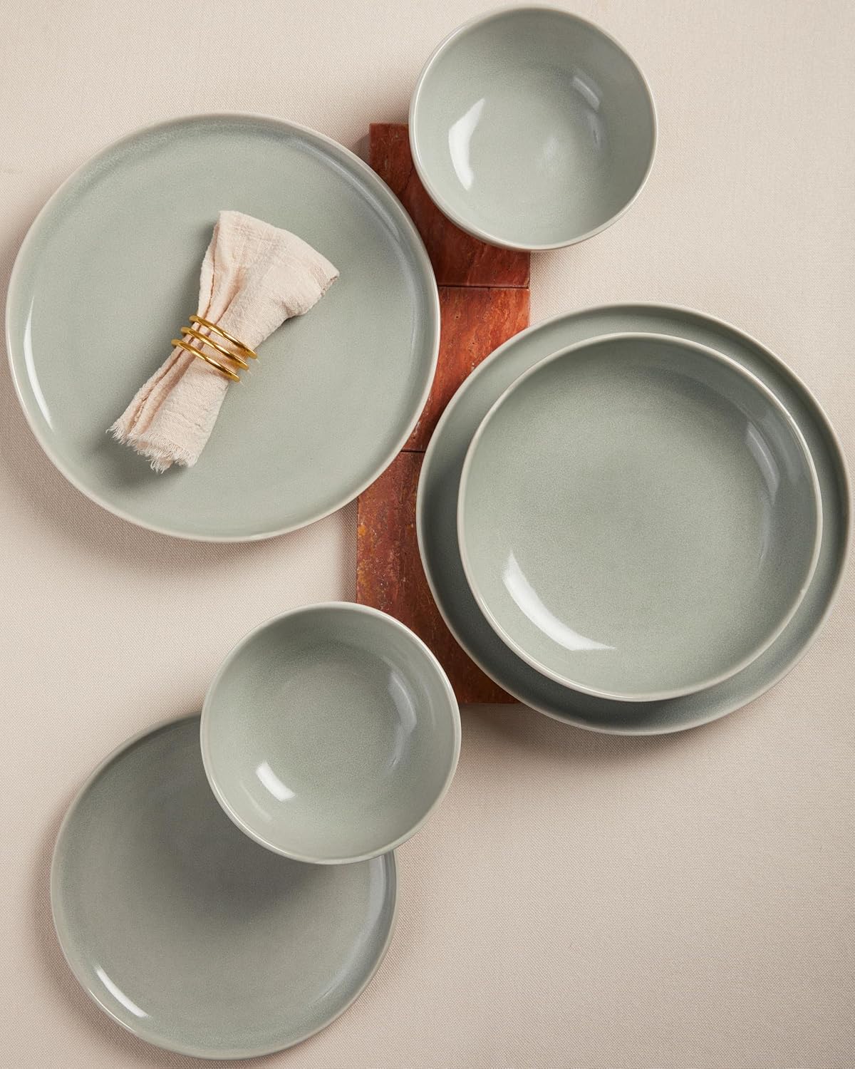 Pokini Stoneware Dinnerware Sets for 4, 12Pcs Ceramic Plates and Bowls Sets