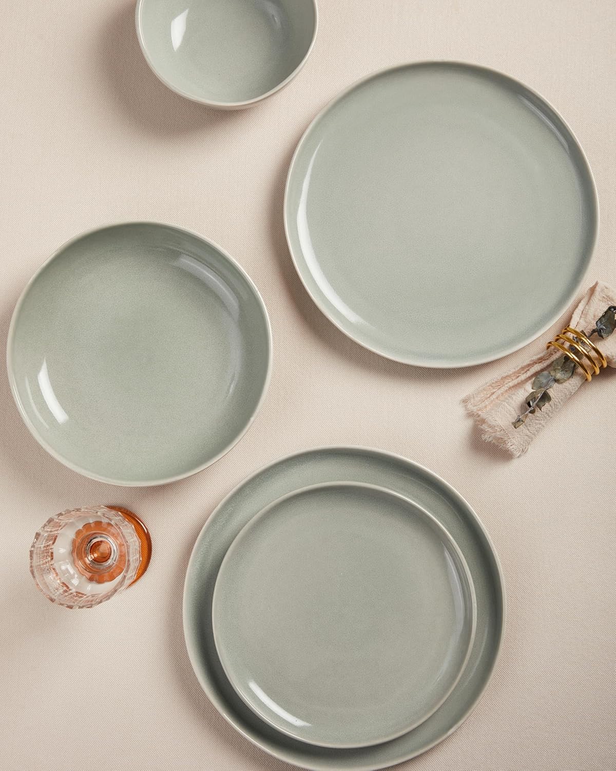 Pokini Stoneware Dinnerware Sets for 4, 12Pcs Ceramic Plates and Bowls Sets
