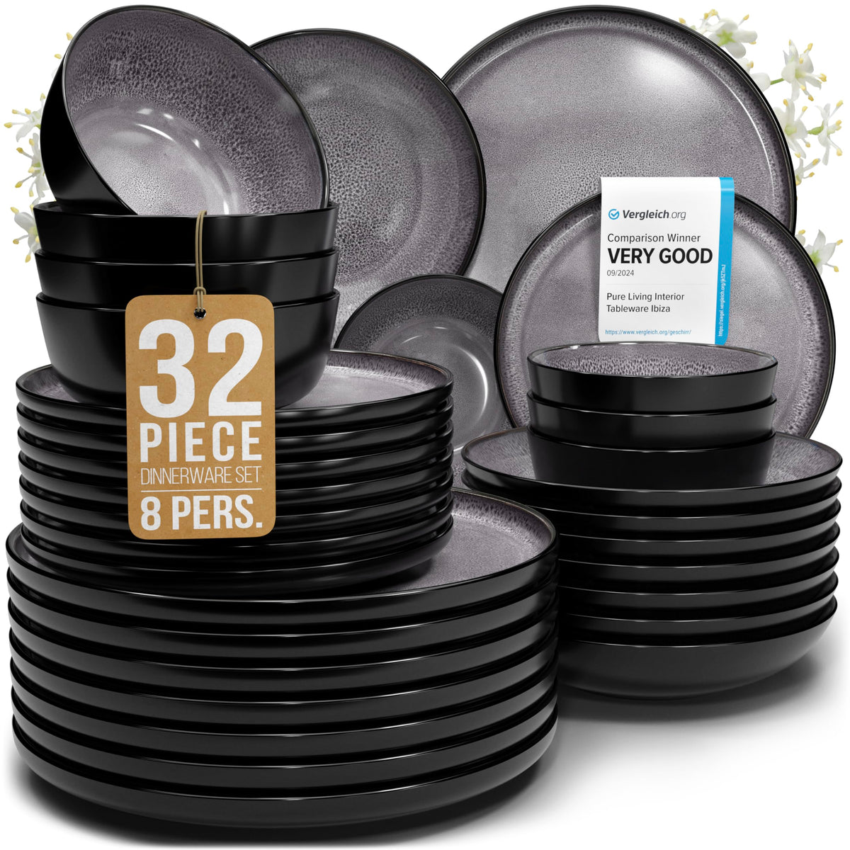 16 Piece Stoneware Dinnerware Set for 4, Handcrafted Plates and Bowls Set