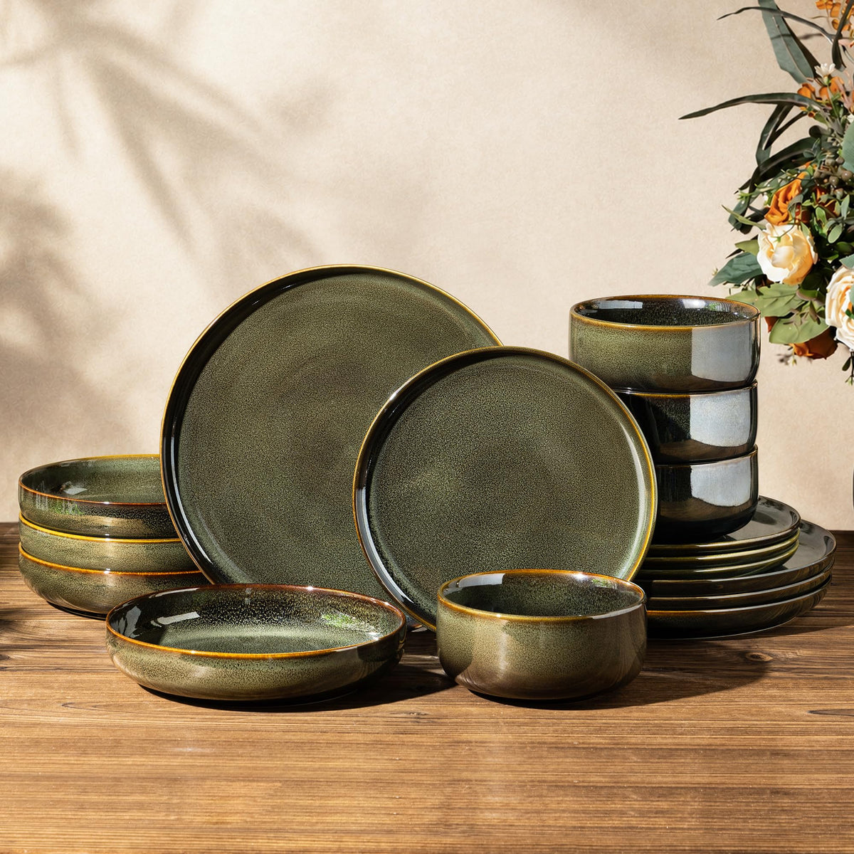 TheTerra Ceramic Dinnerware Set for 4, 12-Piece Plates and Bowls Set