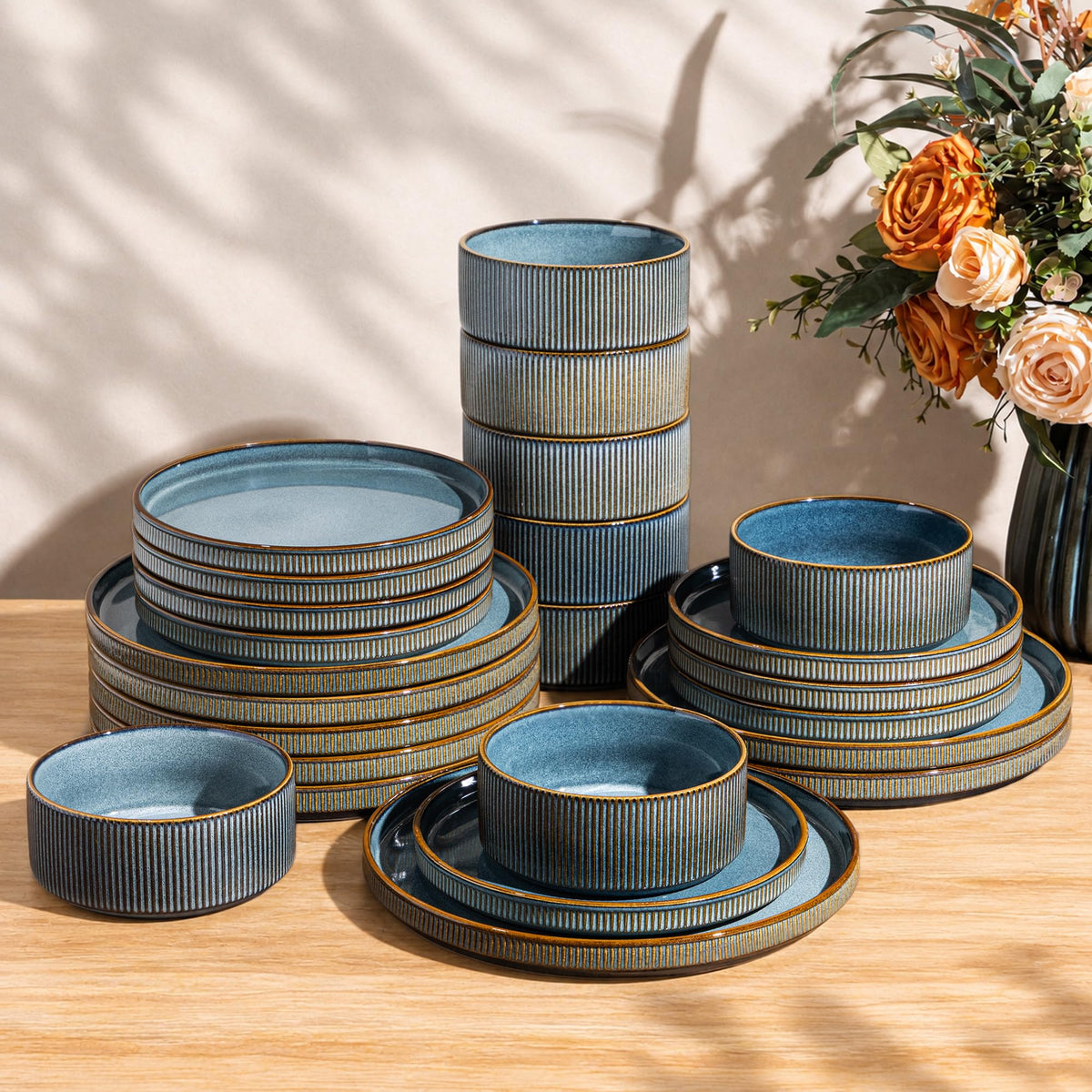 GBHOME Stoneware Dinnerware Sets for 4,12-Piece Plates and Bowls Set