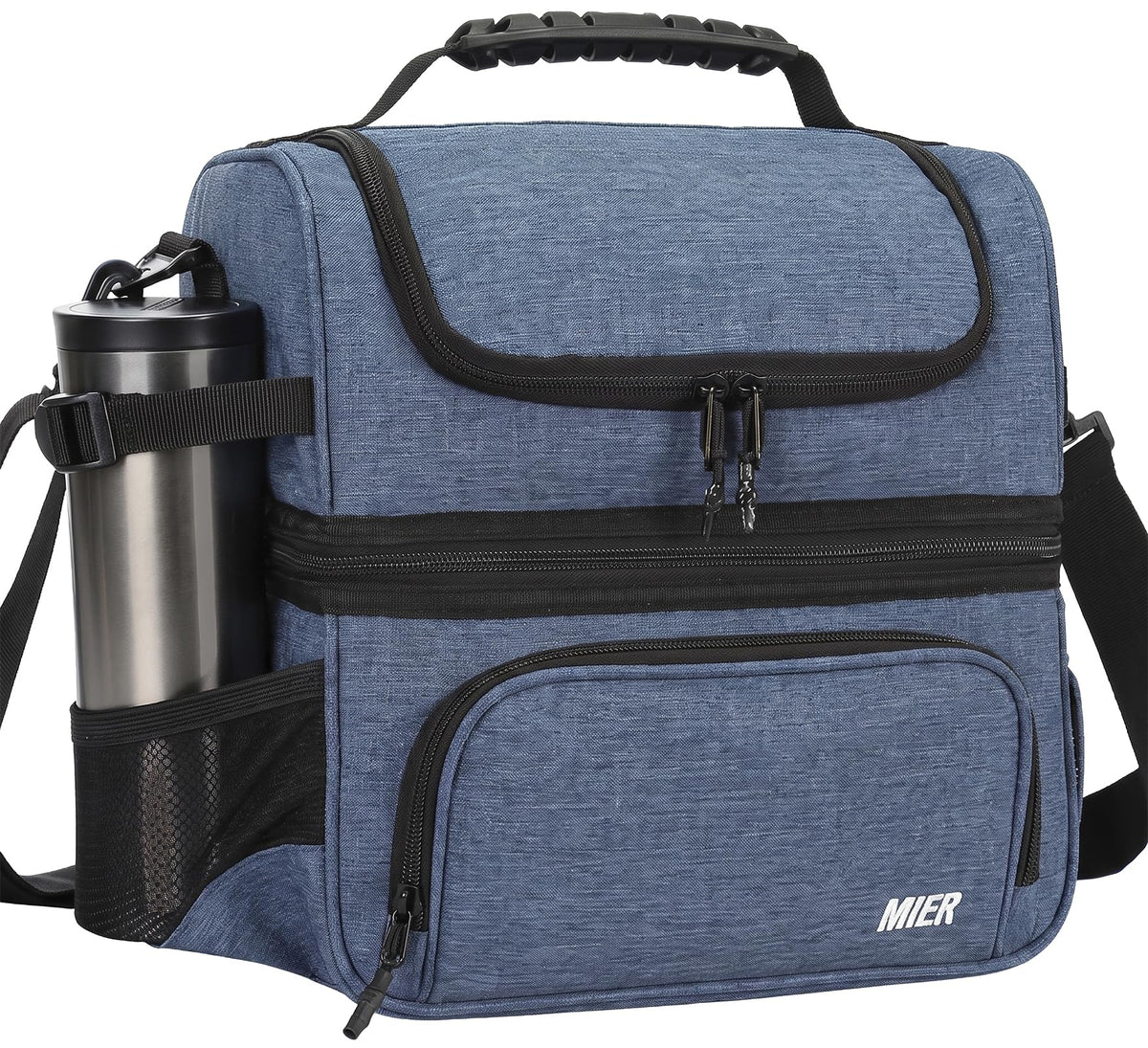 MIER Lunch Box for Men Dual Compartment Adult Lunch Bag for Work Army Green