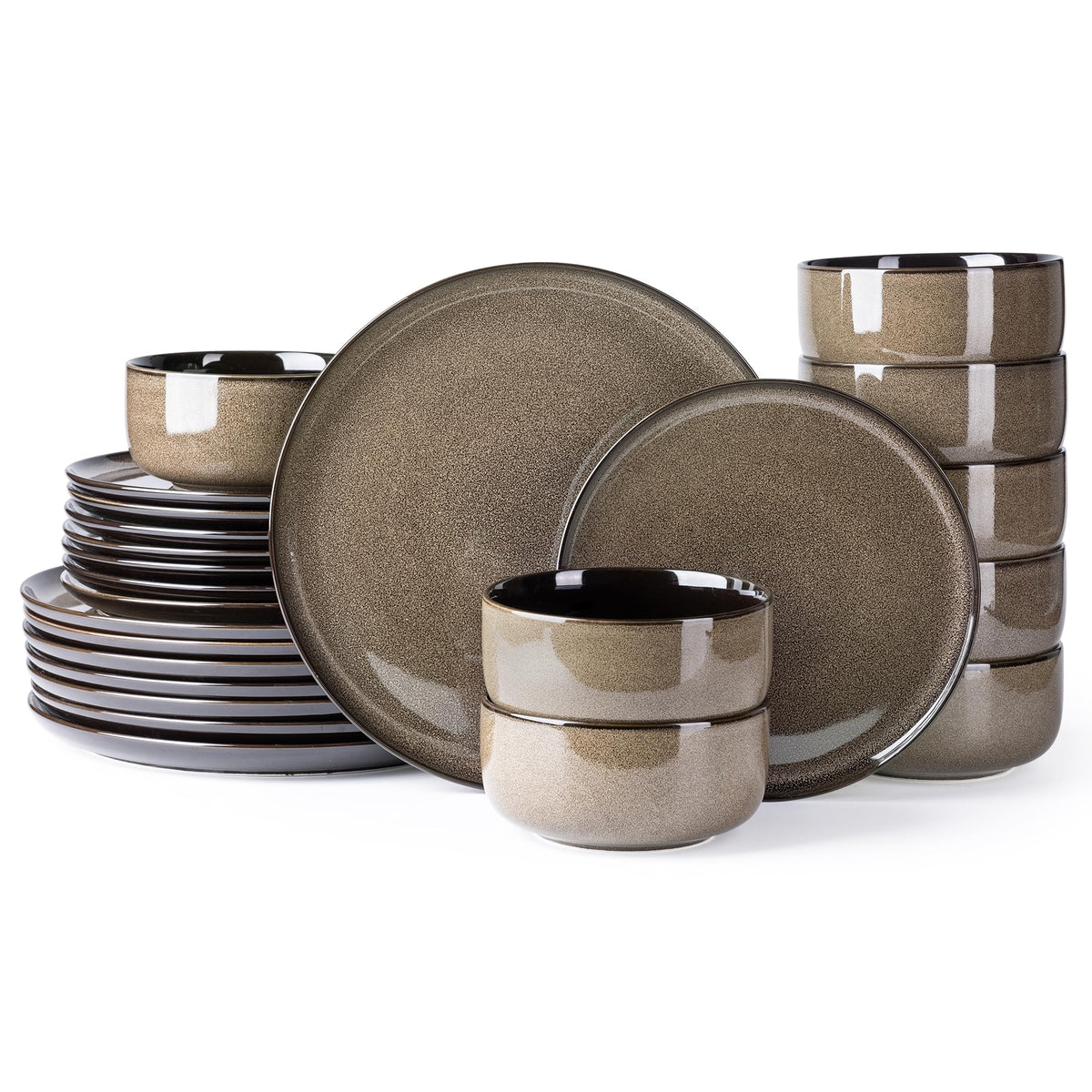 LeRatio Ceramic Dinnerware Sets for 4,12Pcs Porcelain Plates and Bowls Set