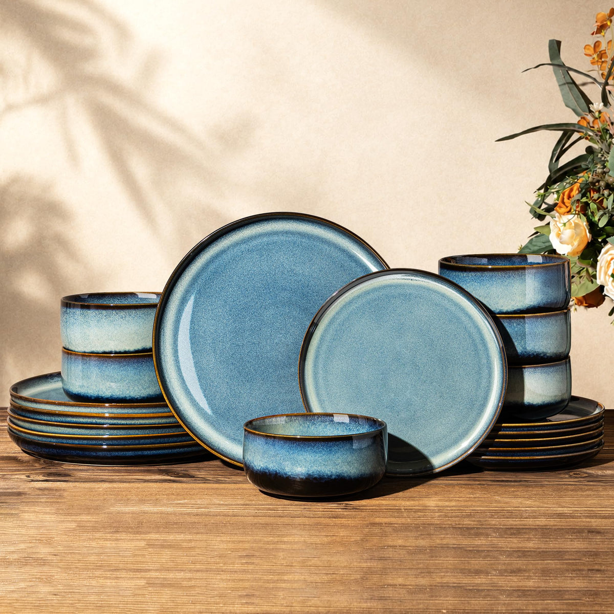 TheTerra Ceramic Dinnerware Set for 4, 12-Piece Plates and Bowls Set