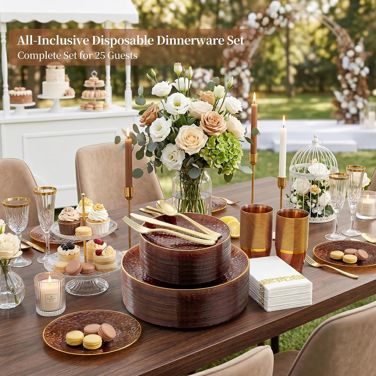 DaYammi 350PCS Amber Plastic Dinnerware Set for 50 Guests