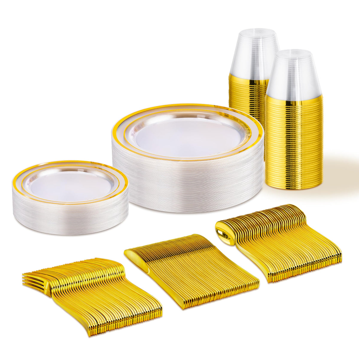 WELLIFE 600 PCS Silver Disposable Dinnerware Set for 100 Guests