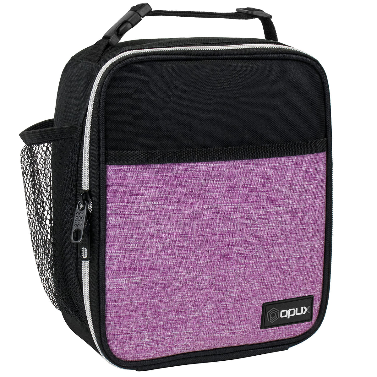 opux Insulated Lunch Bag for Kids Boys Girls, Small Compact Lunch Box with Wide Opening & Mesh Pockets, Reusable Lunch Pail for School, Work, Adults, Men, Women, Charcoal Grey