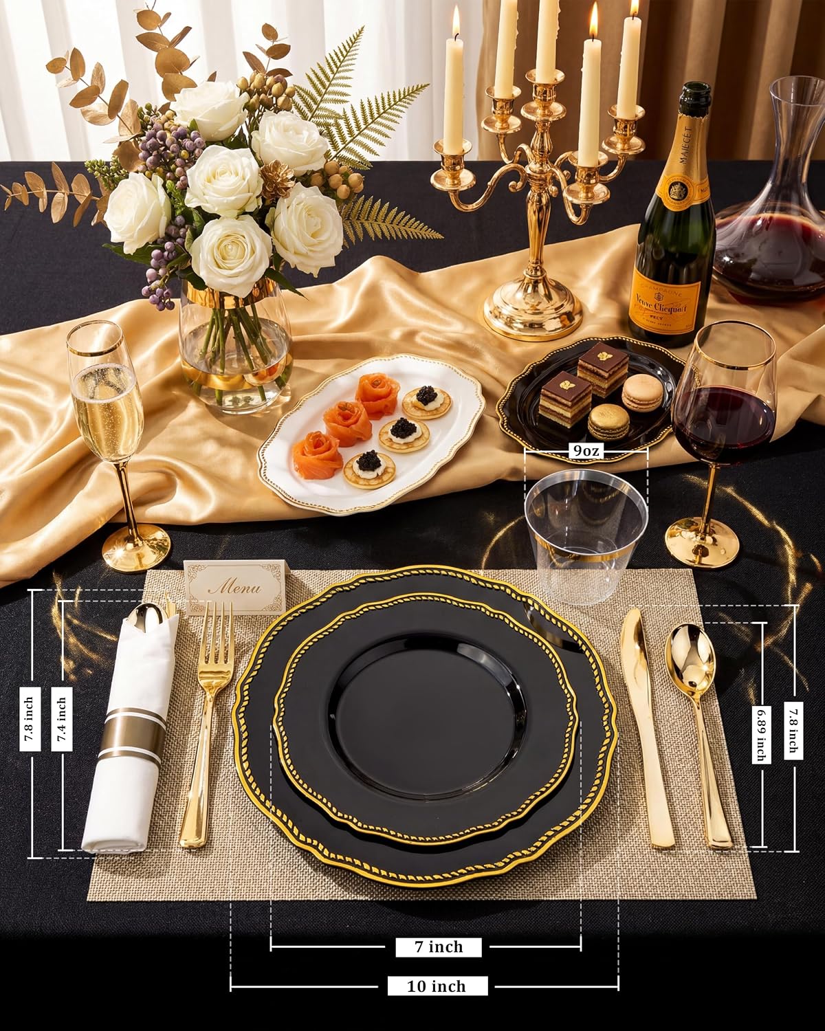 Hioasis 175 Pcs Black and Gold Plastic Plates Wedding & Party