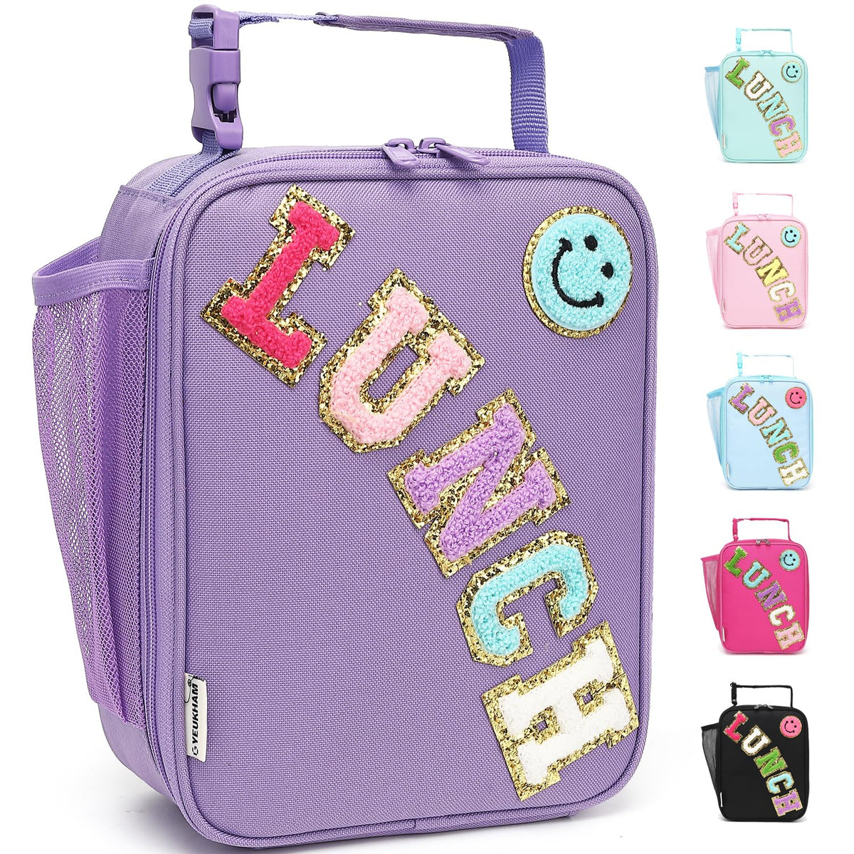 FlowFly Kids Lunch Box Insulated Letter Print Soft Bag Mini Cooler Back to School Thermal Meal Tote Kit for Girls, Boys, Black