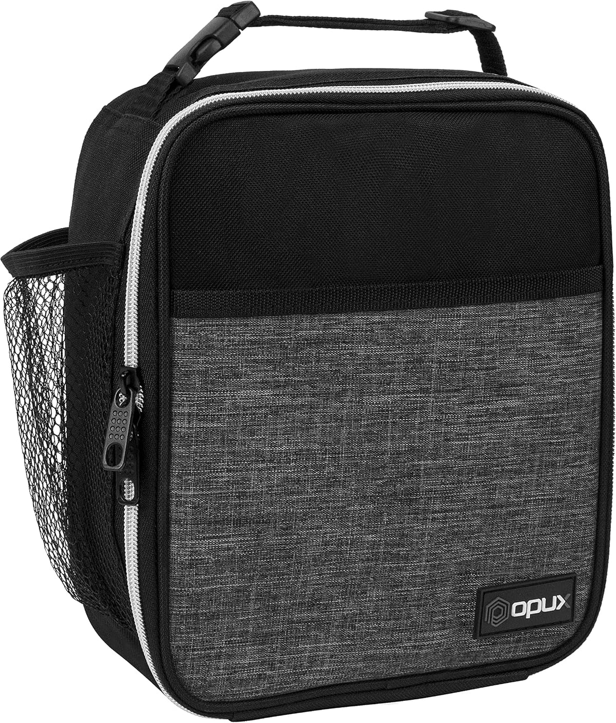 opux Insulated Lunch Bag for Kids Boys Girls, Small Compact Lunch Box with Wide Opening & Mesh Pockets, Reusable Lunch Pail for School, Work, Adults, Men, Women, Charcoal Grey