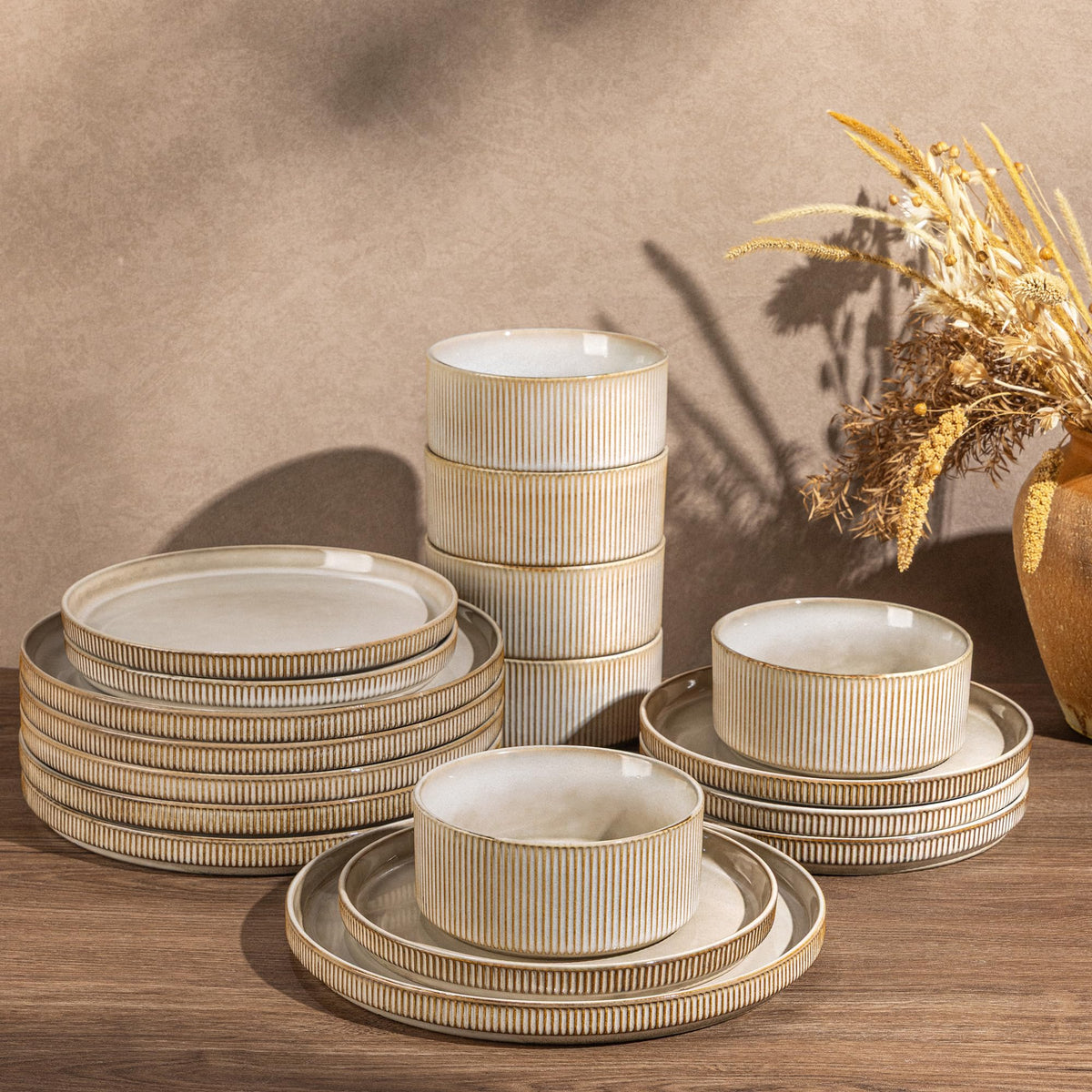 GBHOME Stoneware Dinnerware Sets for 4,12-Piece Plates and Bowls Set