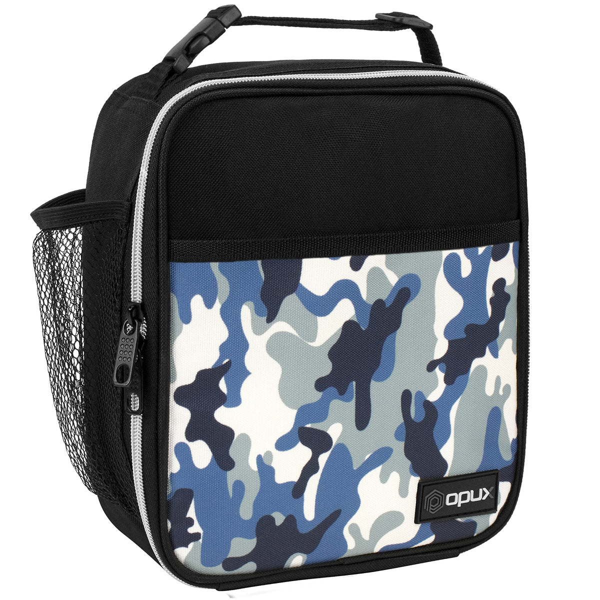 opux Insulated Lunch Bag for Kids Boys Girls, Small Compact Lunch Box with Wide Opening & Mesh Pockets, Reusable Lunch Pail for School, Work, Adults, Men, Women, Charcoal Grey