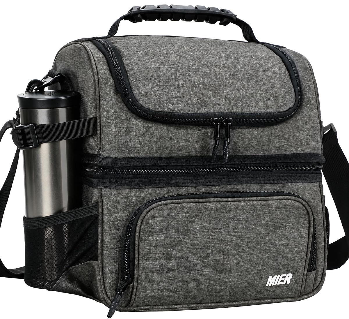 MIER Lunch Box for Men Dual Compartment Adult Lunch Bag for Work Army Green
