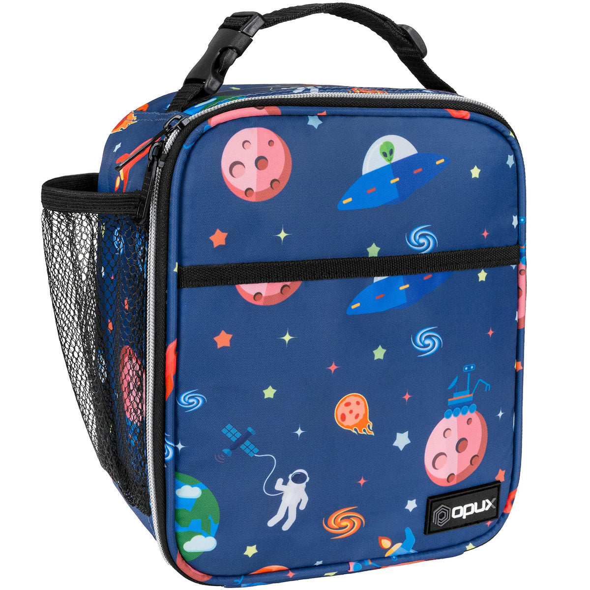 opux Insulated Lunch Bag for Kids Boys Girls, Small Compact Lunch Box with Wide Opening & Mesh Pockets, Reusable Lunch Pail for School, Work, Adults, Men, Women, Charcoal Grey