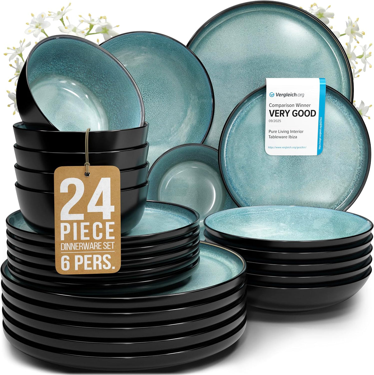 16 Piece Stoneware Dinnerware Set for 4, Handcrafted Plates and Bowls Set