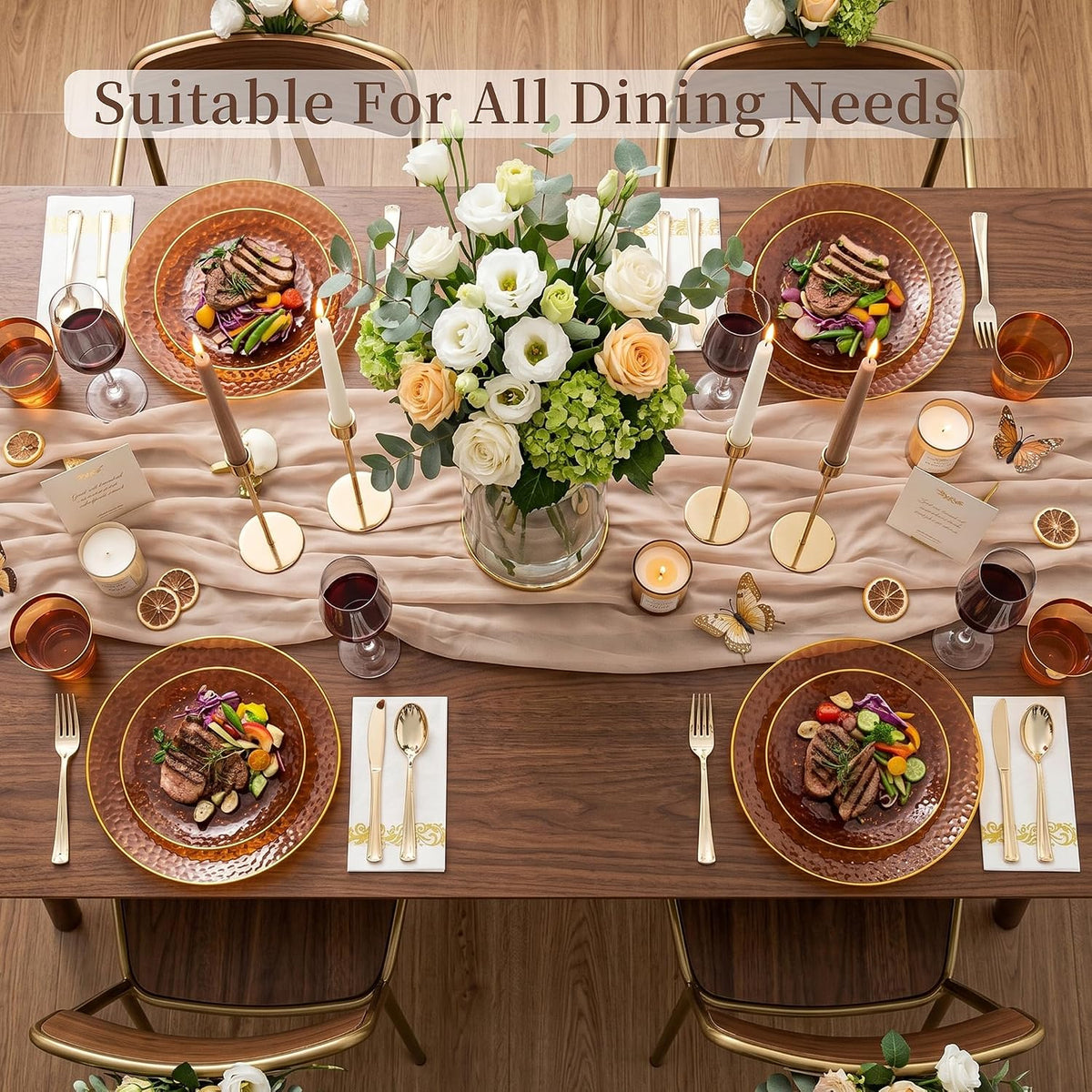 DaYammi 350PCS Amber Plastic Dinnerware Set for 50 Guests