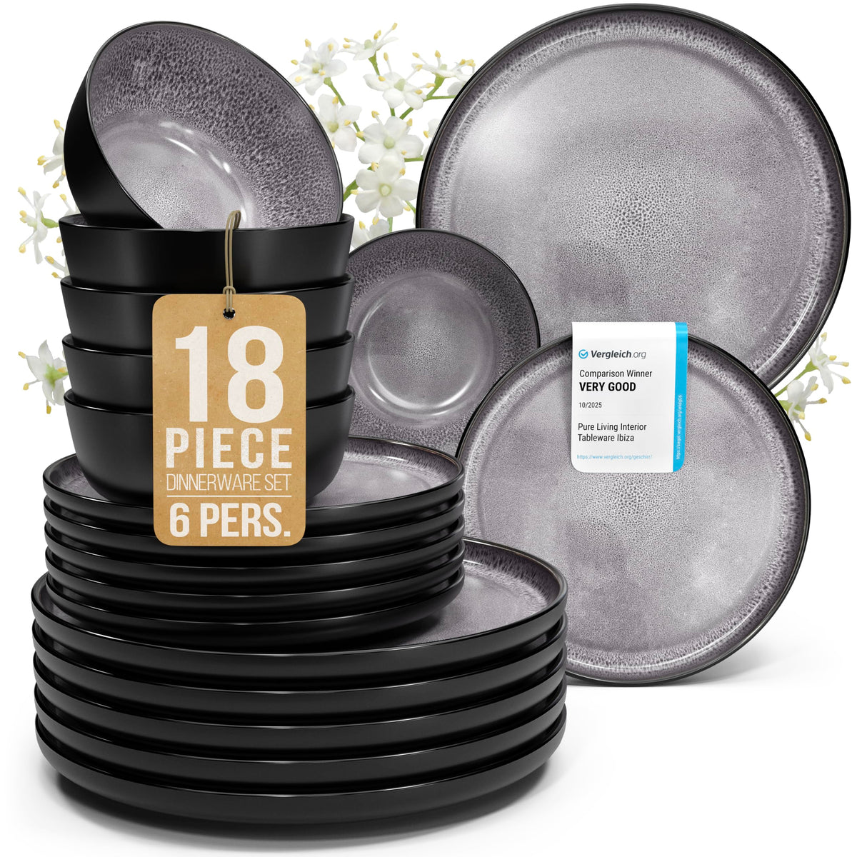 16 Piece Stoneware Dinnerware Set for 4, Handcrafted Plates and Bowls Set