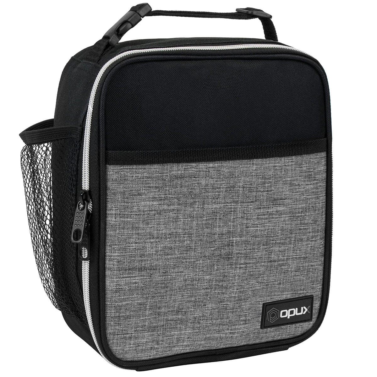 opux Insulated Lunch Bag for Kids Boys Girls, Small Compact Lunch Box with Wide Opening & Mesh Pockets, Reusable Lunch Pail for School, Work, Adults, Men, Women, Charcoal Grey