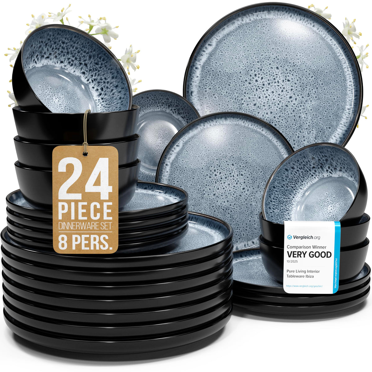 16 Piece Stoneware Dinnerware Set for 4, Handcrafted Plates and Bowls Set