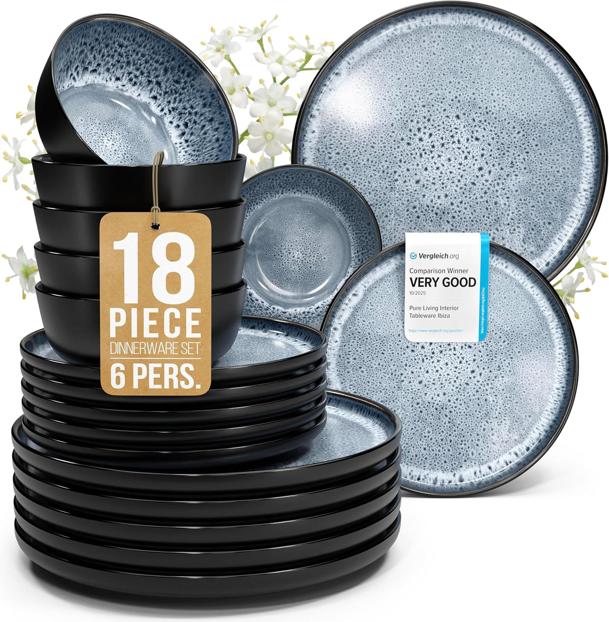 16 Piece Stoneware Dinnerware Set for 4, Handcrafted Plates and Bowls Set