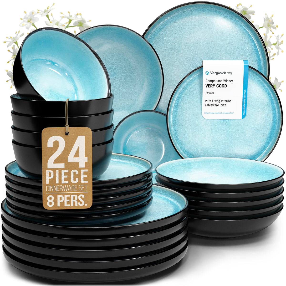 16 Piece Stoneware Dinnerware Set for 4, Handcrafted Plates and Bowls Set