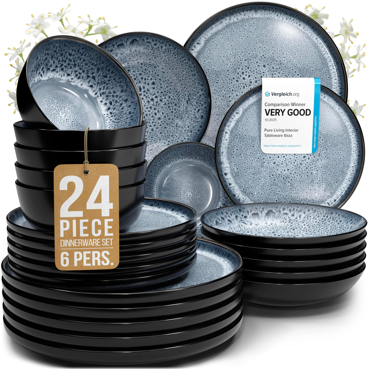 16 Piece Stoneware Dinnerware Set for 4, Handcrafted Plates and Bowls Set