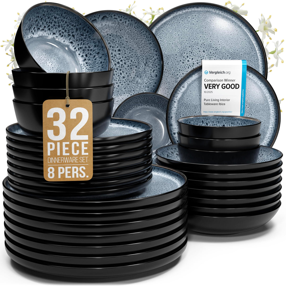 16 Piece Stoneware Dinnerware Set for 4, Handcrafted Plates and Bowls Set