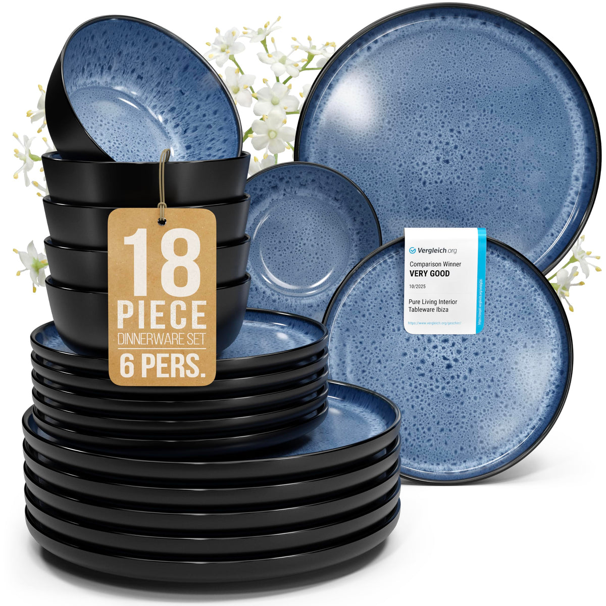 16 Piece Stoneware Dinnerware Set for 4, Handcrafted Plates and Bowls Set