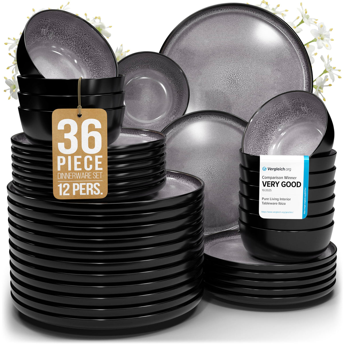 16 Piece Stoneware Dinnerware Set for 4, Handcrafted Plates and Bowls Set