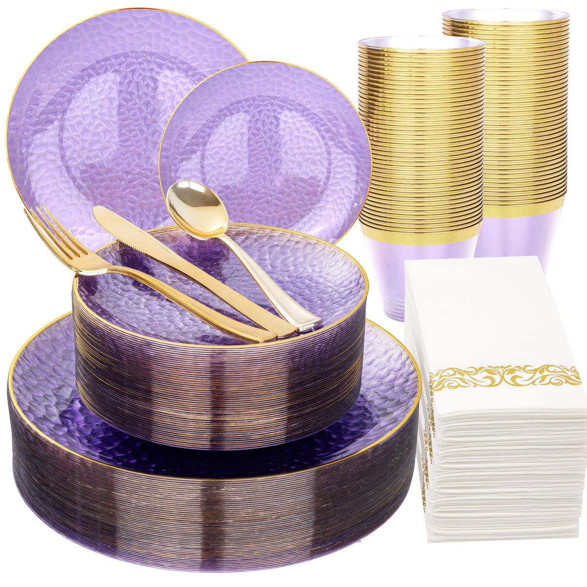 DaYammi 350PCS Amber Plastic Dinnerware Set for 50 Guests