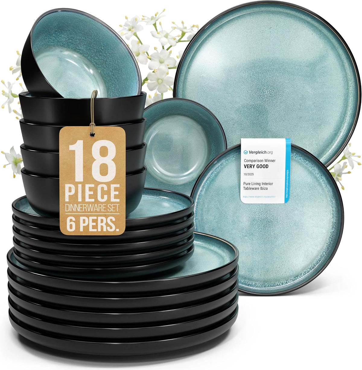 16 Piece Stoneware Dinnerware Set for 4, Handcrafted Plates and Bowls Set