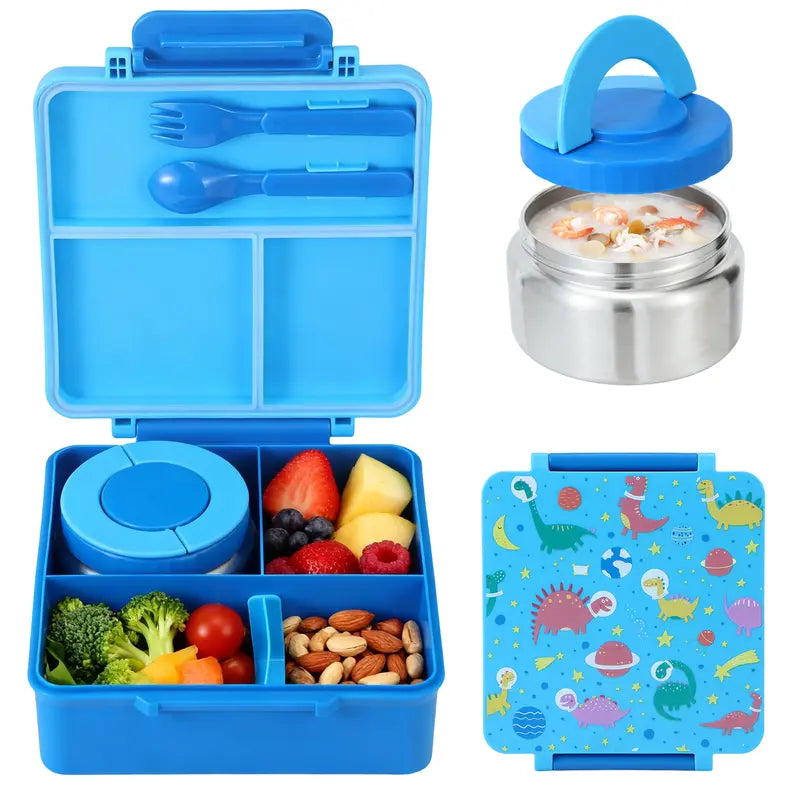 ChicLab Unicorn Pattern Reusable Lunch Box - 4 BPA-Free Compartments, Airtight Leakproof Insulated Sturdy Tableware with 8oz Soup Thermos, Portable Lightweight for School