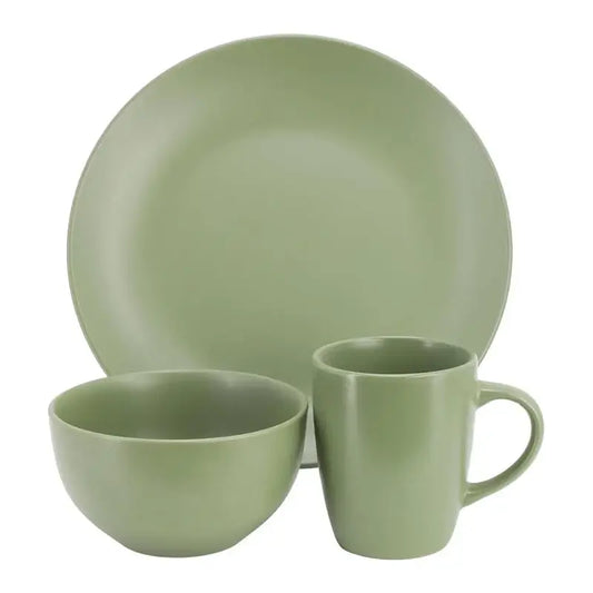 Gibson Home Everyday Plus 12 Piece Round Stoneware Dinnerware Set in Green