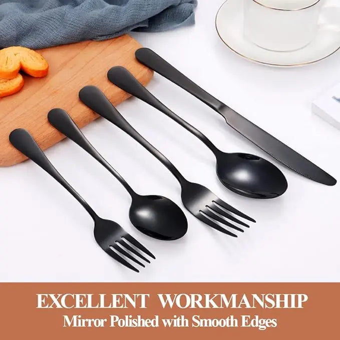 Sebastian CADIA Food-Grade Stainless Steel Cutlery Set (30/48/60-Piece) - Reusable, Dishwasher-Safe, Black Fork/Knife/Spoon - Adult, Everyday, Irregular, Western-Chinese Fit Tableware Kit - Dinnerware Service Set, Home Essentials