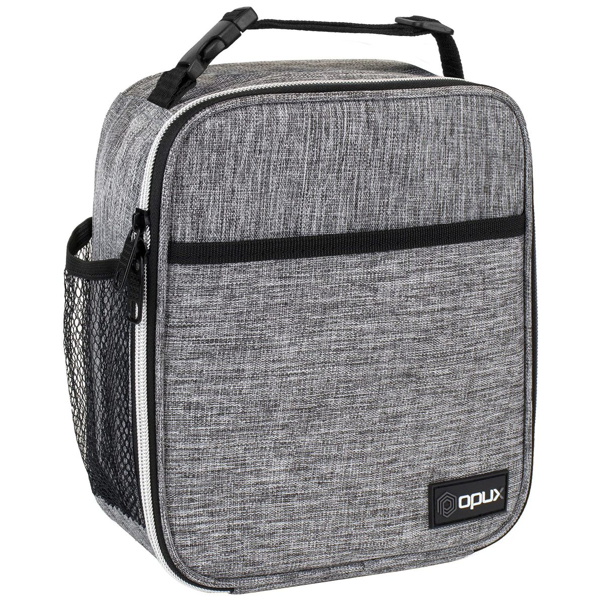 opux Insulated Lunch Bag for Kids Boys Girls, Small Compact Lunch Box with Wide Opening & Mesh Pockets, Reusable Lunch Pail for School, Work, Adults, Men, Women, Charcoal Grey
